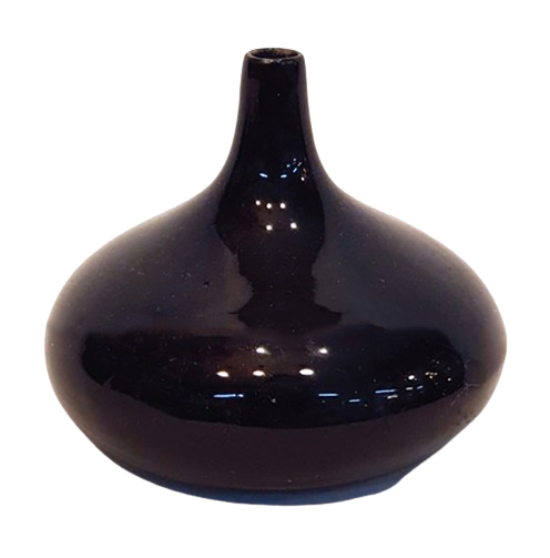 Artificial Phalaen Orchid Latex-Coated Fabric Flower, Purple, in Black Ceramic Bud Vase