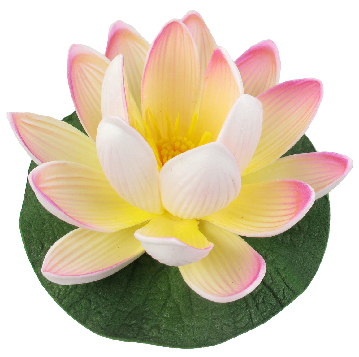 Small Floating Foam Water Lily Flower, For Small Water Feature, Approx. 3.25" x 3.25" x 2", Ivory-Pink - TropicaZona