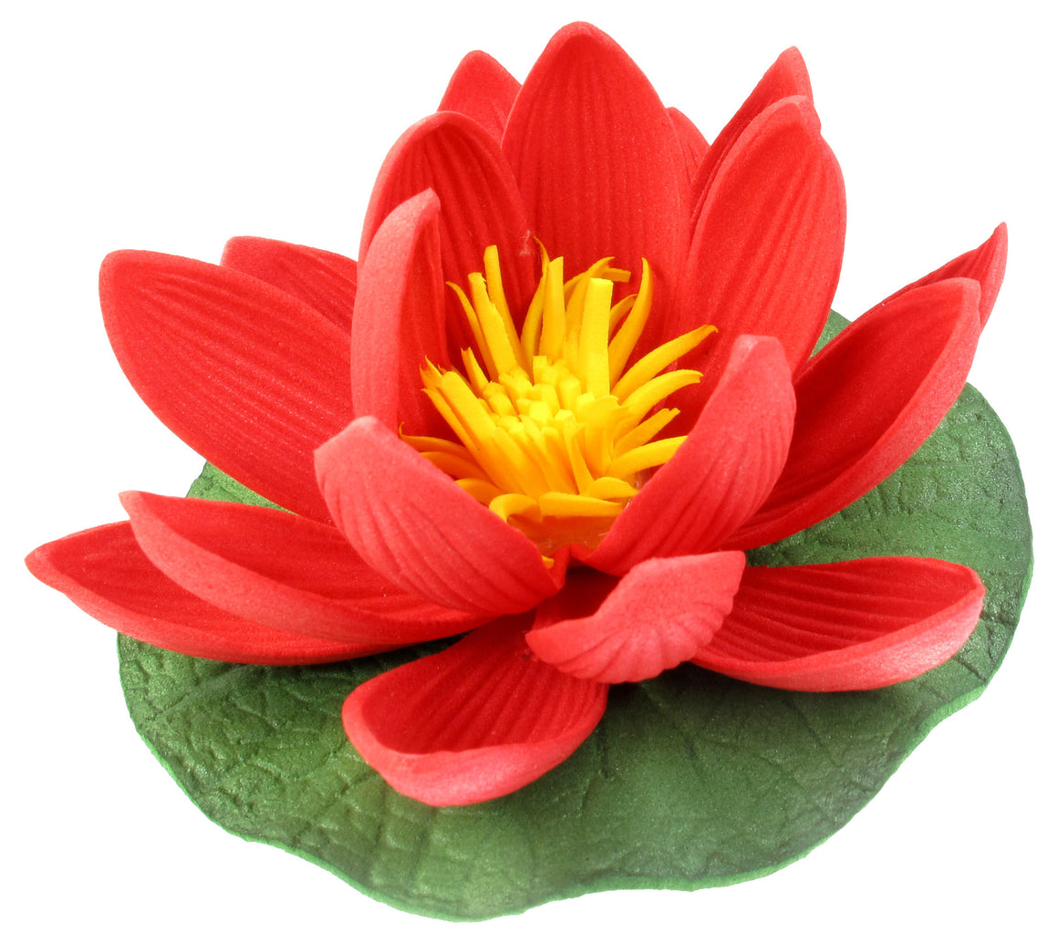 Small Floating Foam Water Lily Flower, For Small Water Feature, Approx. 3.25" x 3.25" x 2", Red - TropicaZona