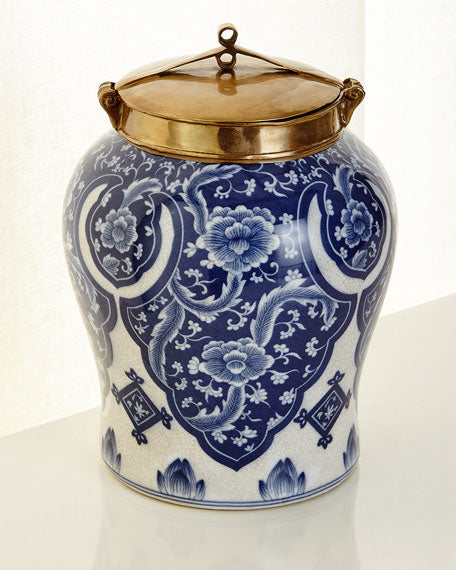 Small Blue and White Lidded Jar - TropicaZona
