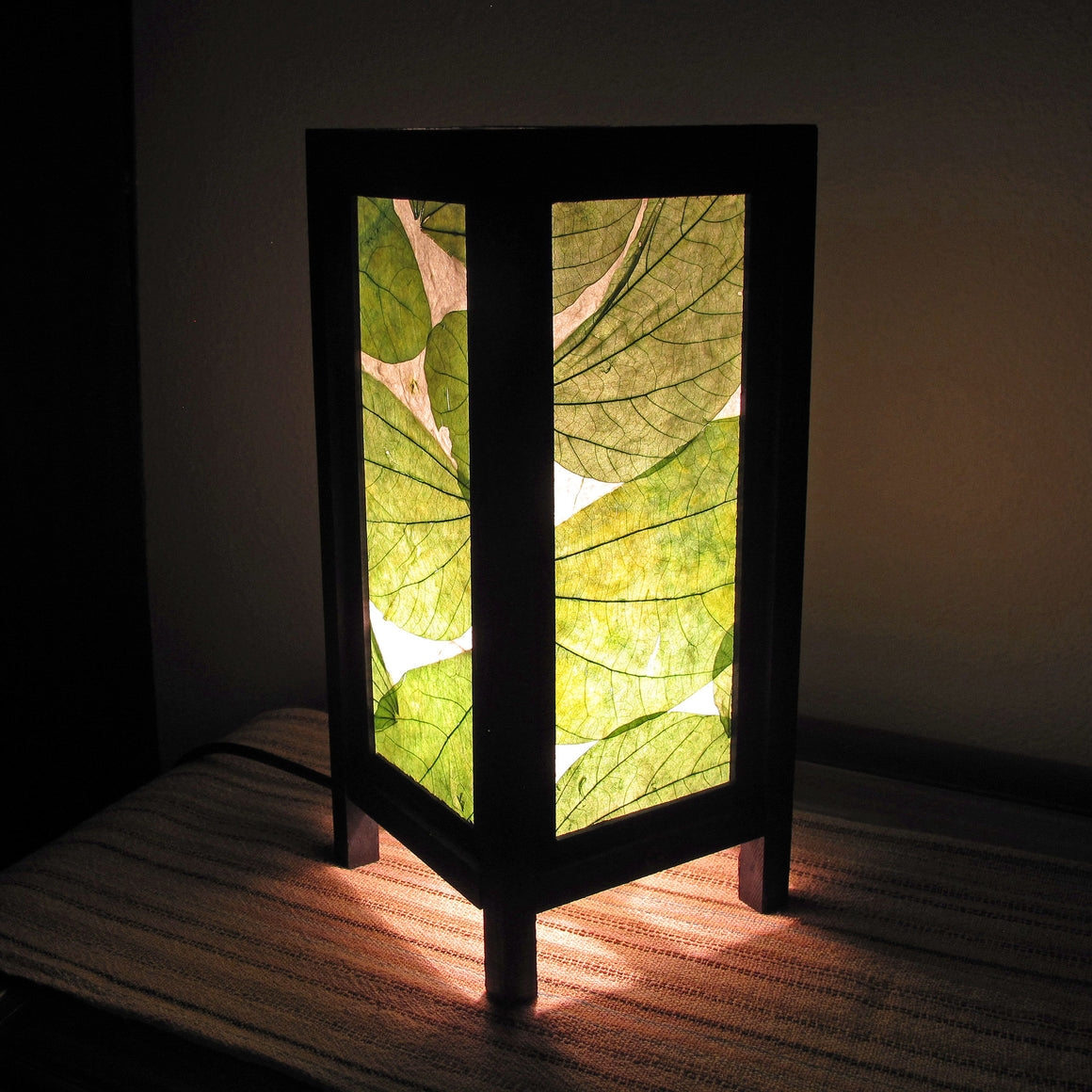 Green Fauna Mulberry Paper Wood Frame Table Lantern (Lamp) - TropicaZona