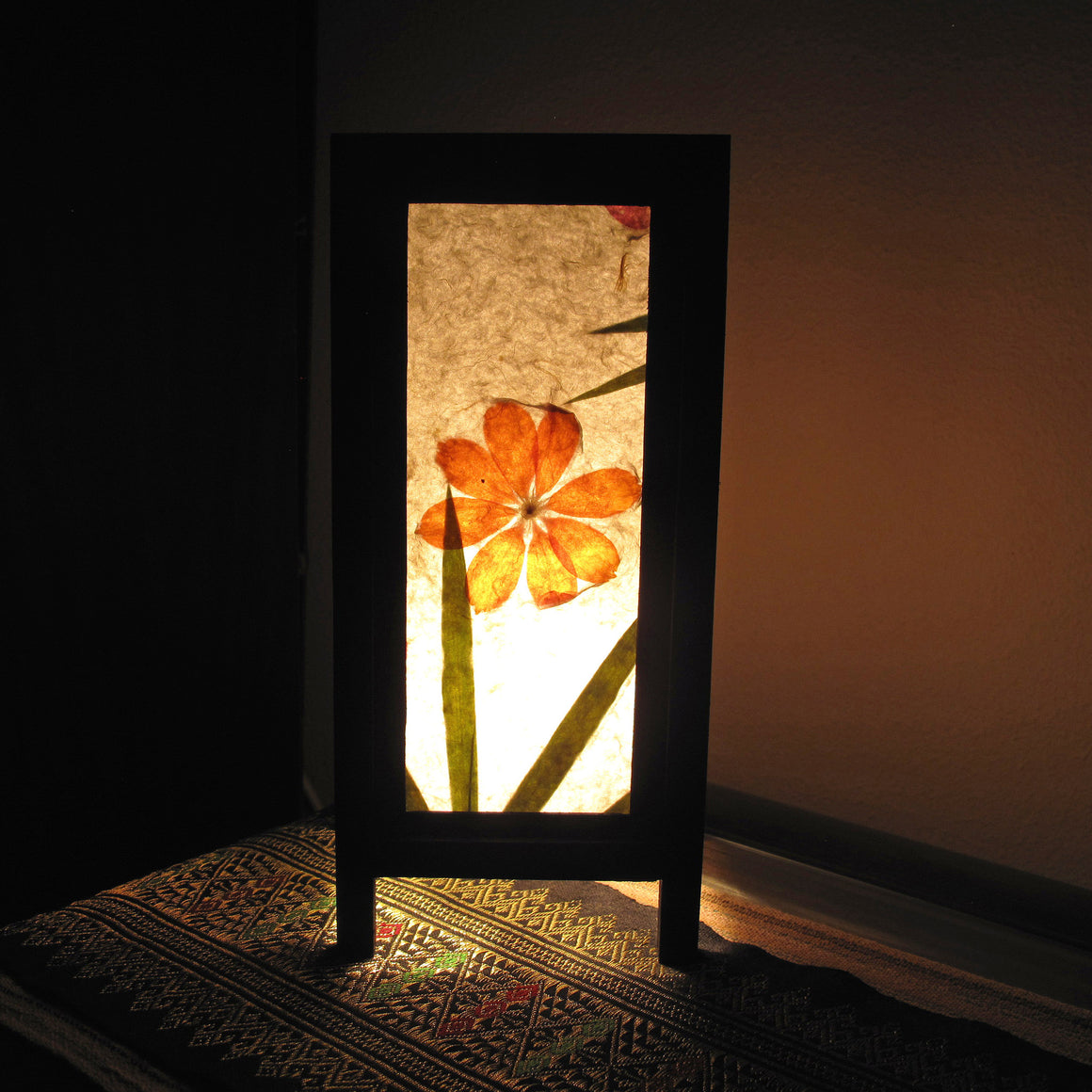Tropical Flowers Mulberry Paper Wood Frame Table Lantern (Lamp) - TropicaZona
