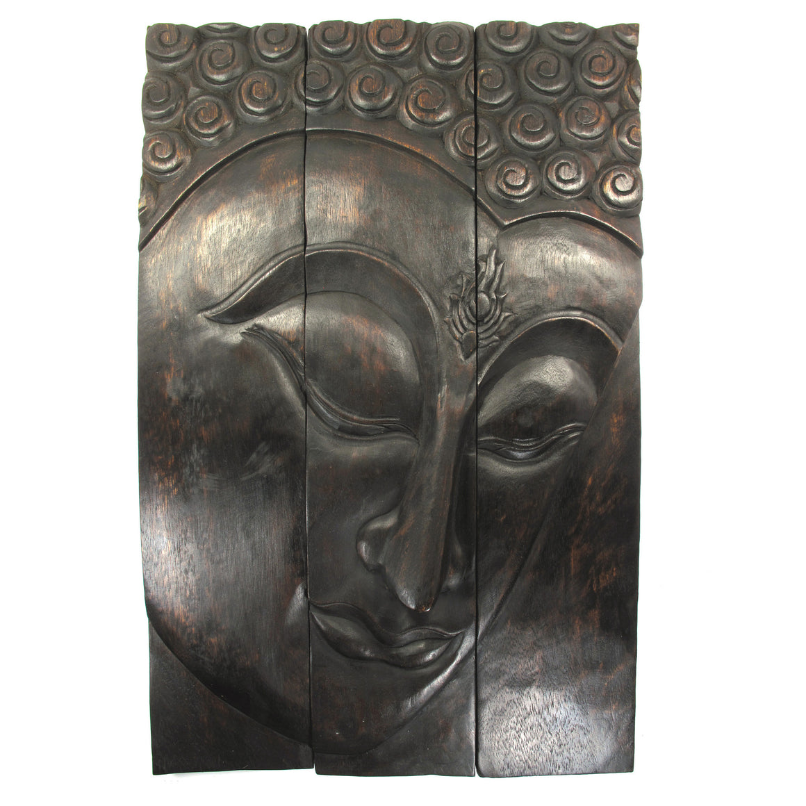 Carved Acacia Wood (Monkey Pod/Samanea Saman Wood) Buddha Panel, 3-Piece Set - 16" x 24" - TropicaZona