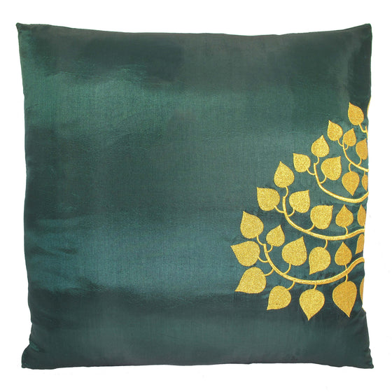Thai Silk Throw Pillow Cover, Bodhi Design, Green - TropicaZona