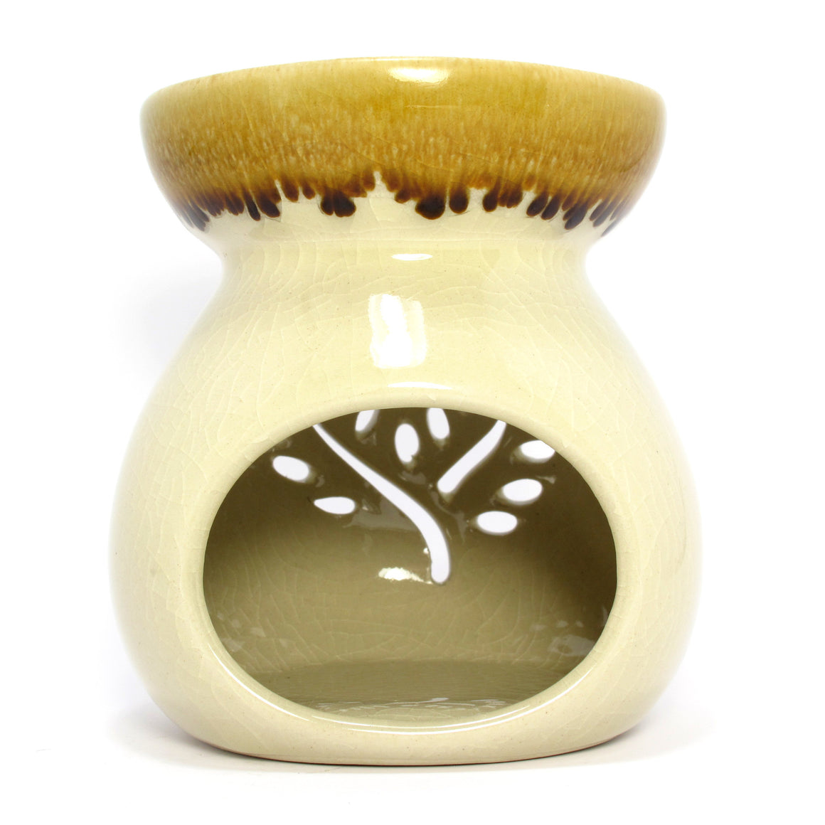 Celadon Ceramic Aroma Oil Burner (Aroma Lamp, Oil Diffuser), Crackled Beige - TropicaZona