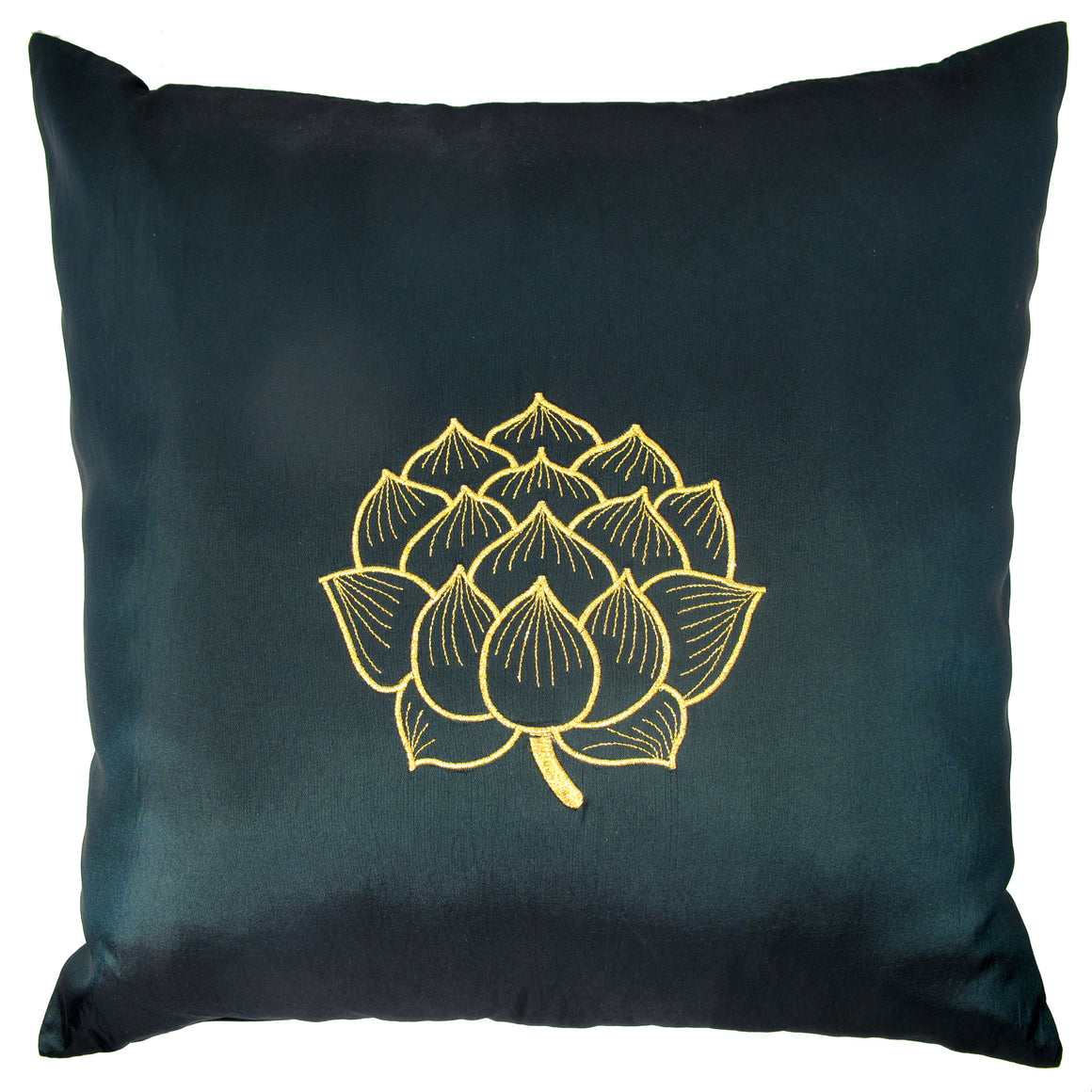 Thai Silk Throw Pillow Cover, Lotus Bloom Design, Green - TropicaZona