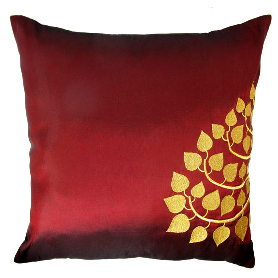 Thai Silk Throw Pillow Cover, Bodhi Design, Red - TropicaZona