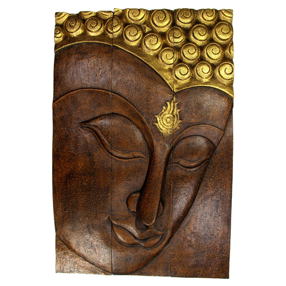 Carved Acacia Wood (Monkey Pod/Samanea Saman Wood) Buddha Panel, 3-Piece Set - 10" x 12" - TropicaZona