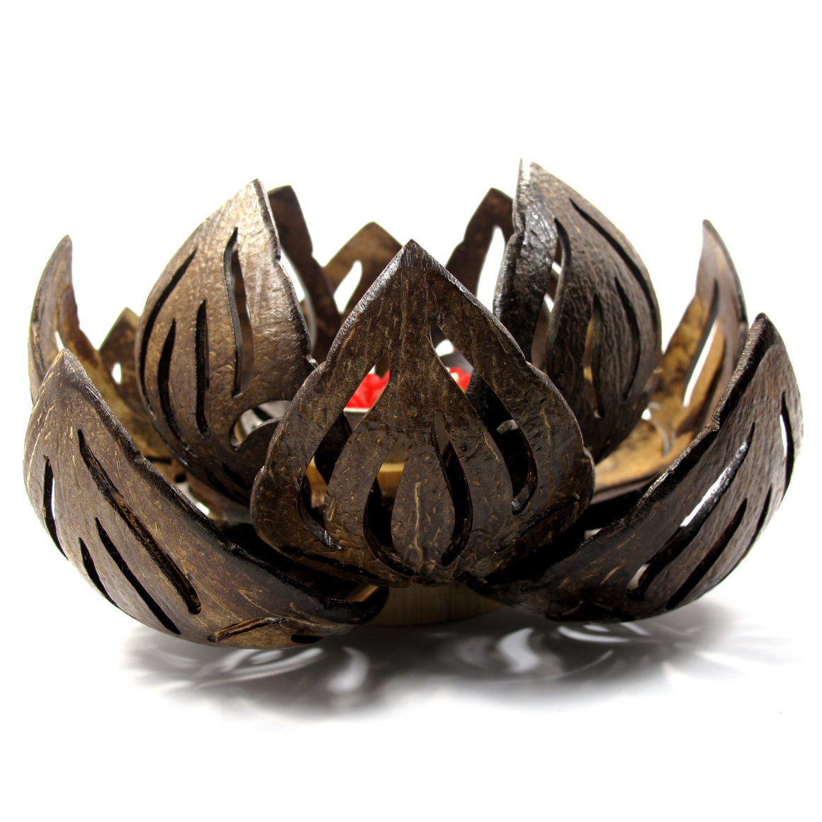Coconut Shell Tealight Candle Holder, Large, Lotus Flower - TropicaZona