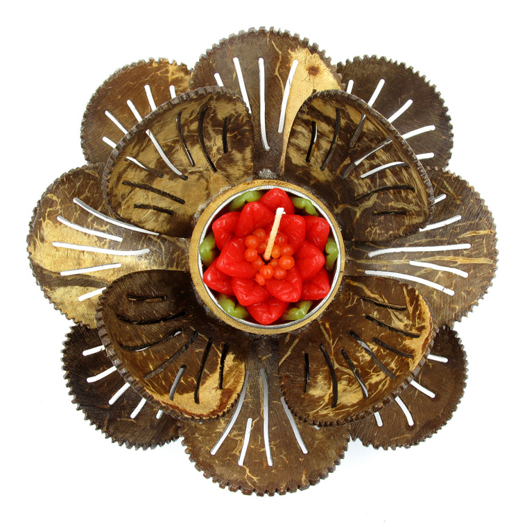 Coconut Shell Tealight Candle Holder, Small, Pudtan Flower - TropicaZona