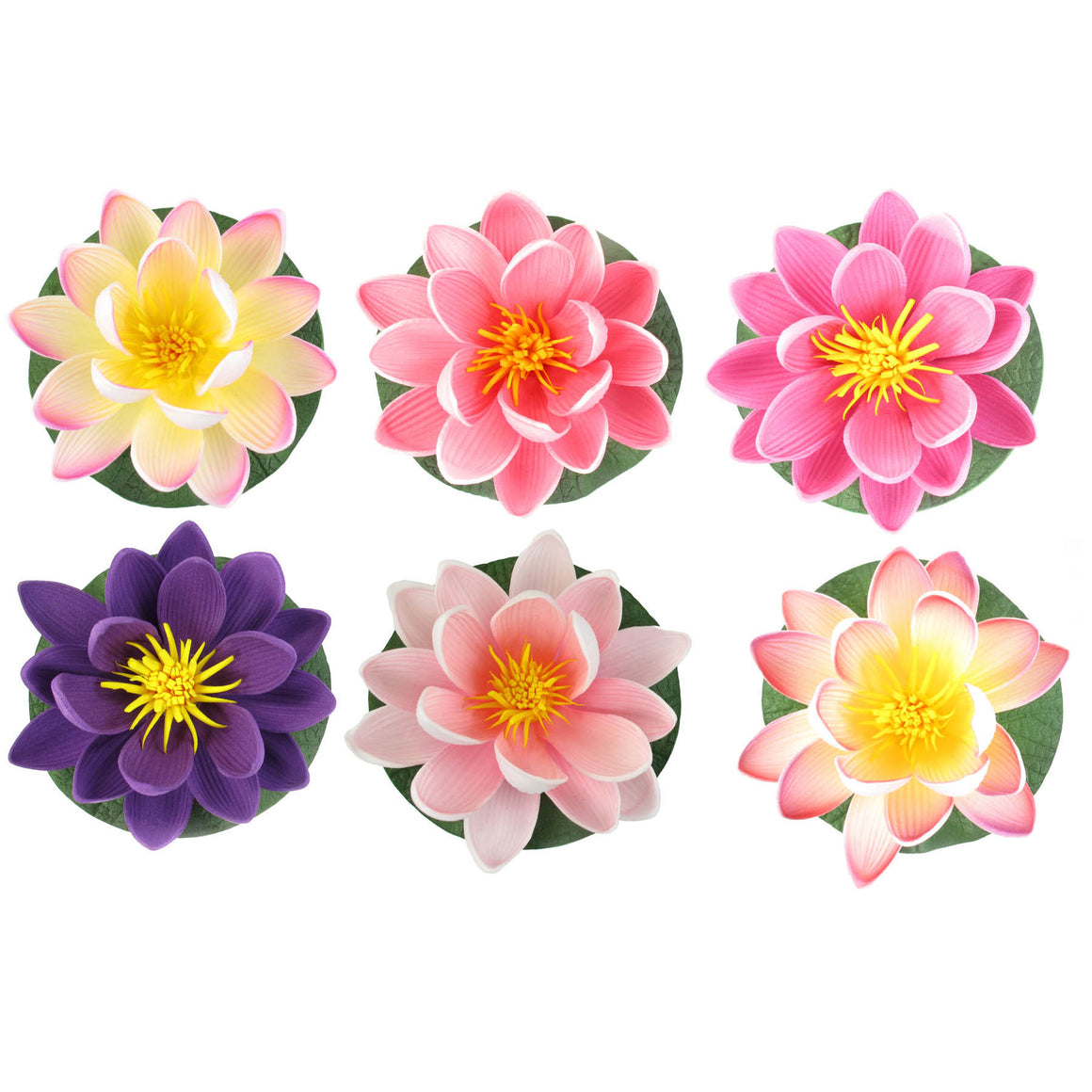 Small Floating Foam Water Lily Flowers, Assorted Cool Colors, A Set of 6, For Small Water Feature, 3.25" x 3.25" x 2" (each) - TropicaZona
