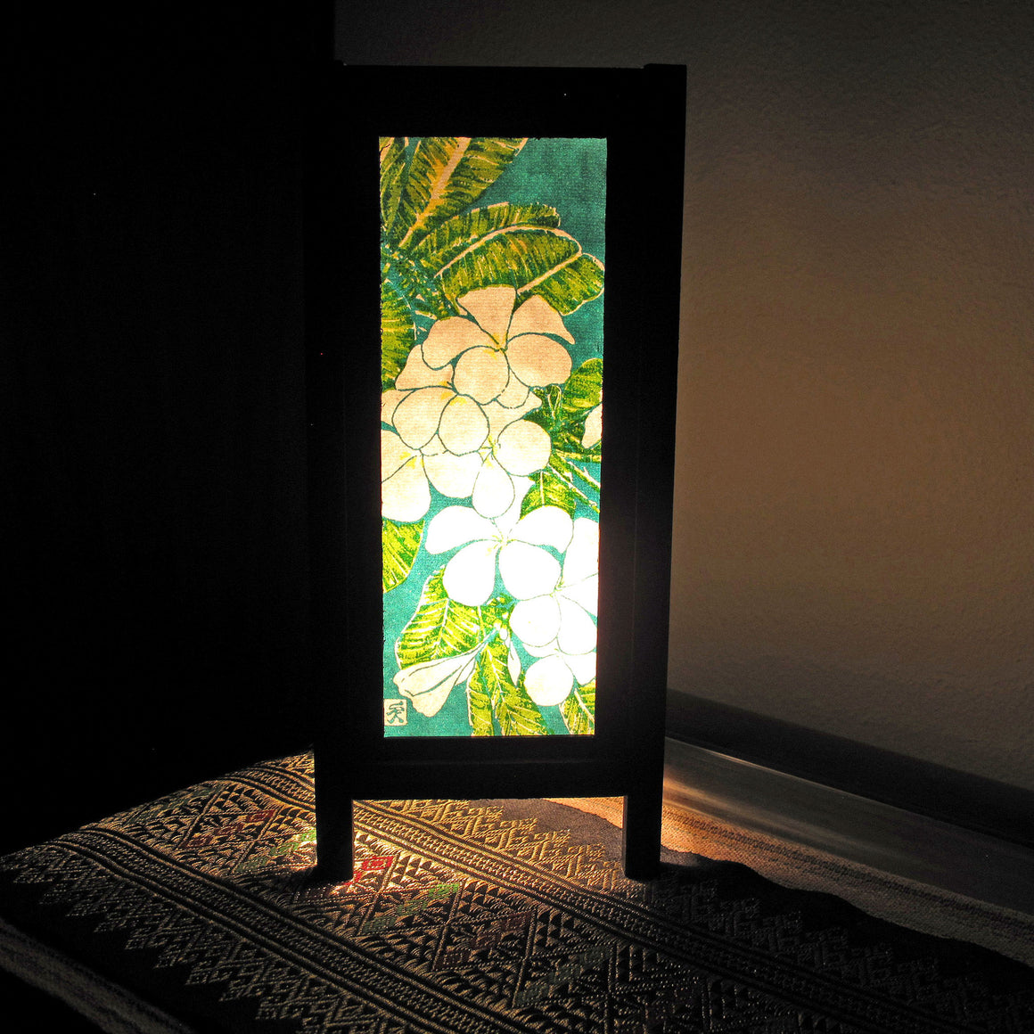 Plumeria Mulberry Paper Wood Frame Table Lantern (Lamp) - TropicaZona
