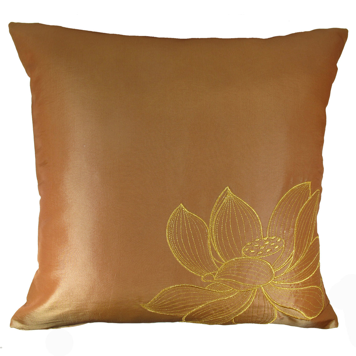 Thai Silk Throw Pillow Cover, Lotus Design, Gold - TropicaZona