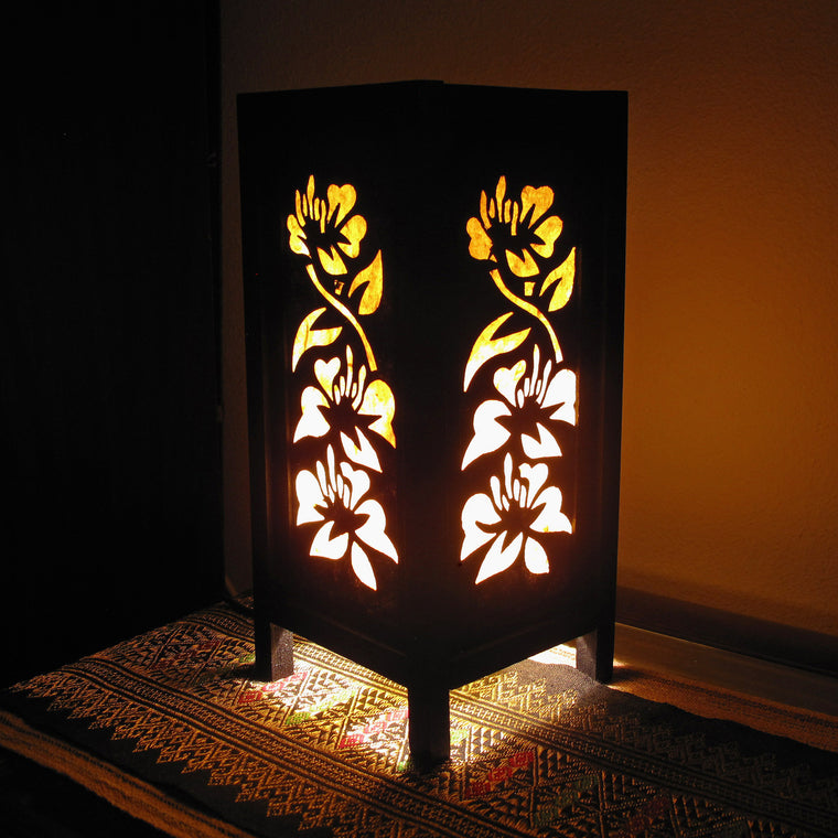Yellow & White Flowers Mulberry Paper Wood Frame Table Lantern (Lamp) - TropicaZona
