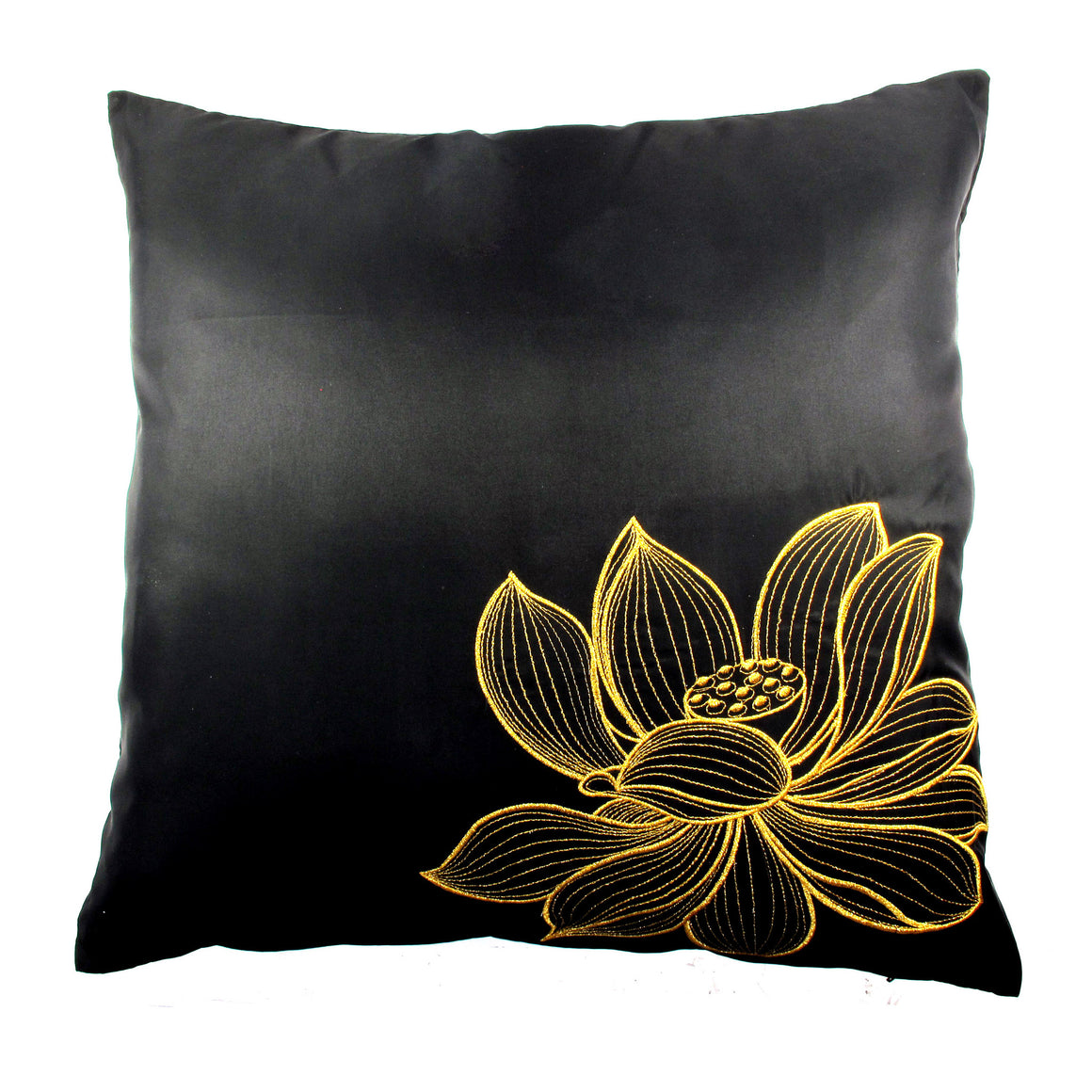 Thai Silk Throw Pillow Cover, Lotus Design, Black - TropicaZona