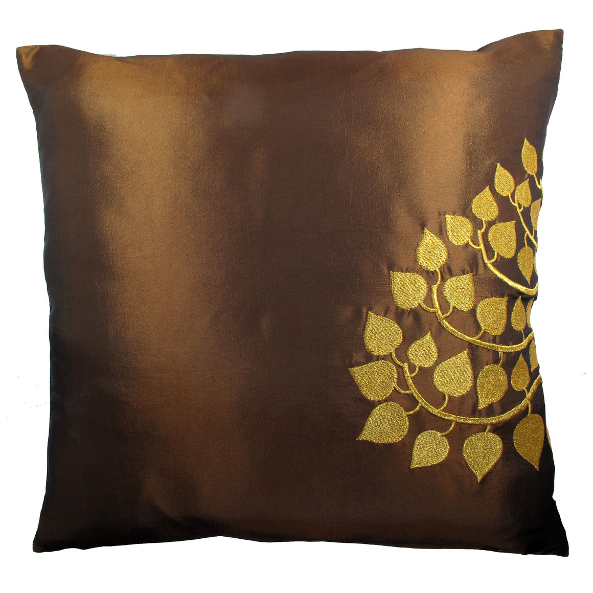 Thai Silk Throw Pillow Cover, Bodhi Design, Medium Brown - TropicaZona