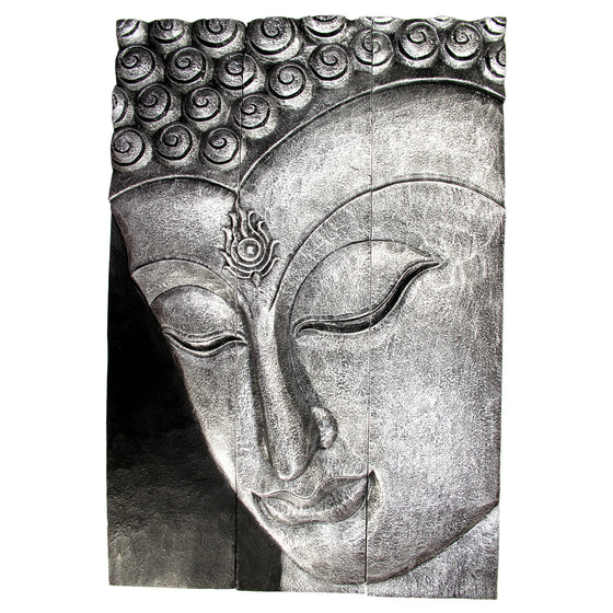 Carved Acacia Wood (Monkey Pod/Samanea Saman Wood) Buddha Panel, 3-Piece Set - 16" x 20" - TropicaZona